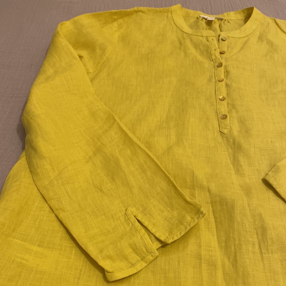 Eileen Fisher Organic Linen Neon Yellow Blouse. Size S - Picture 7 of 8